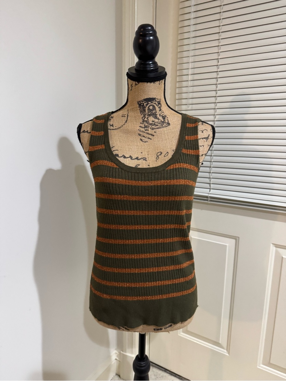 Willi Smith Olive Green & Rust Striped Ribbed Tank